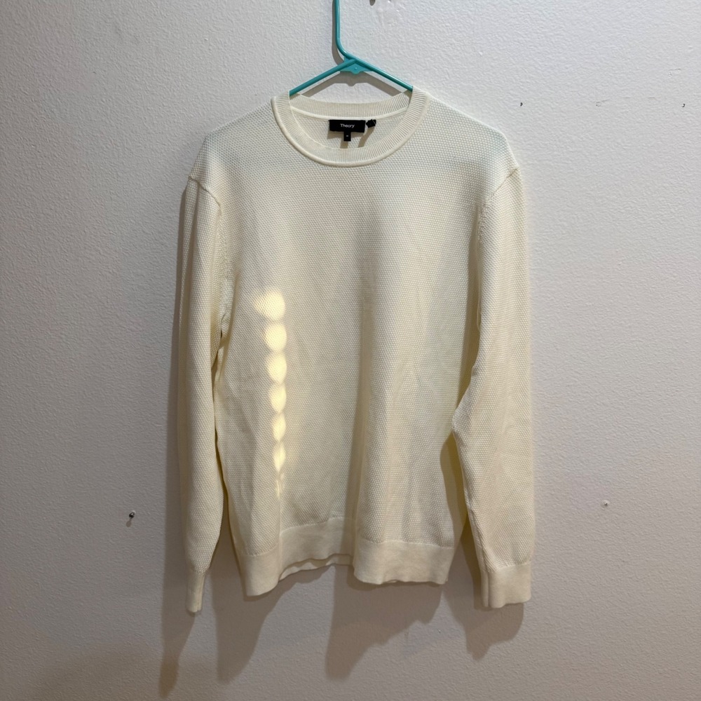Theory Mens Datter Crew PQ Light Bilen Waffle Knit Sweater Cream M N0786709